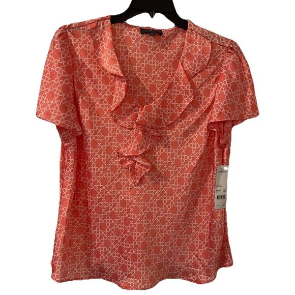 3 for $25-Elementz Ruffled Neckline Short Sleeve Top Size 1X NWT Salmon - Picture 1 of 9